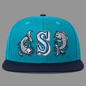 Mariners Aqua Blue Fish Embroidered 2026 Hat 1