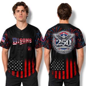 Bisons 250 Years USA Anniversary 1776 2026 Baseball Jersey 1